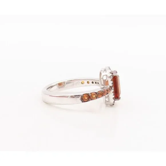 925 Sterling Silver Vintage Ring Rectangle Cut Halo Orange Sapphire Sz 7 RG29263 - Picture 3 of 8
